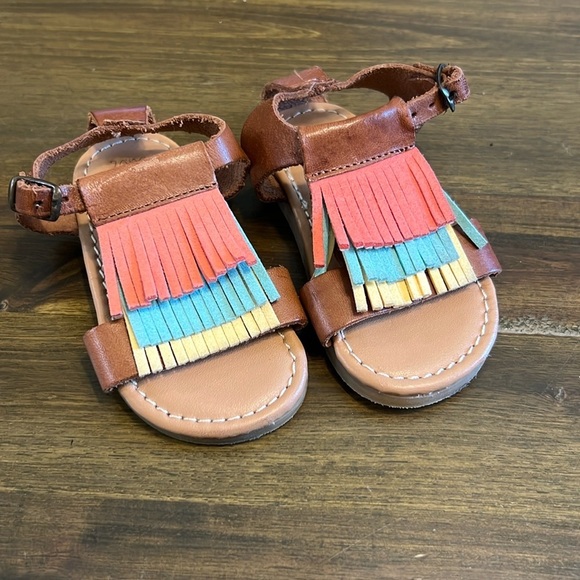 Zara Baby Girl Sandals Leather Fringe Tassel Boho Pink Blue Yellow 2-3 - Picture 1 of 7